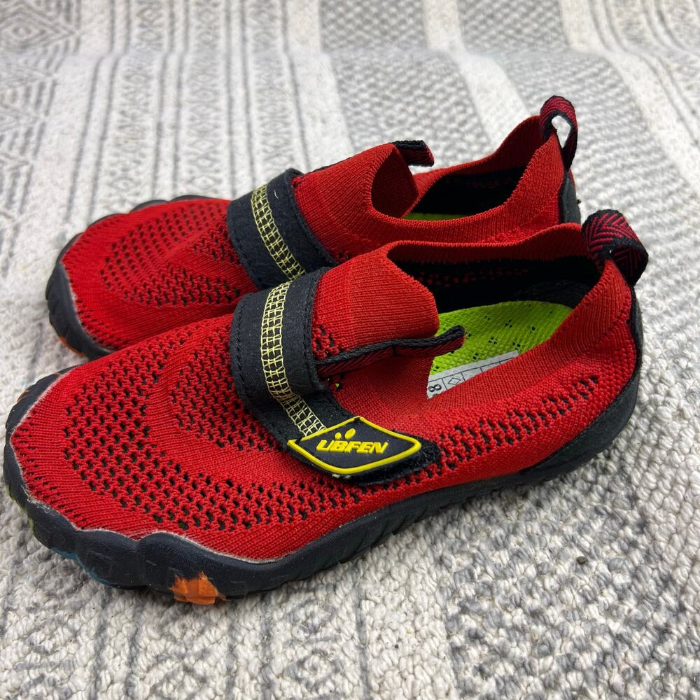 UBFEN Kids Water Shoes, Red Knit, Rubber Sole, Barefoot Aqua Swim Surf - Picture 4 of 10